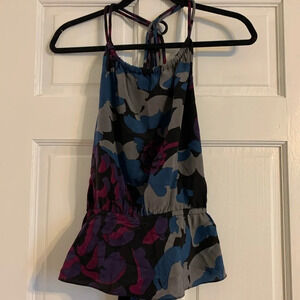 FALLS Tie Back Halter Floral Silk Tank